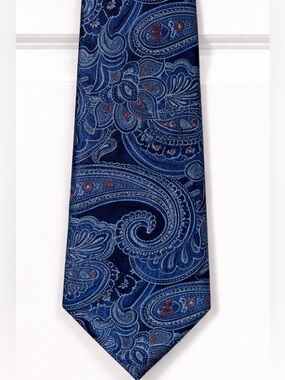 Roundtree & Yorke Blue Paisley 100% Silk Handmade Mens Tie